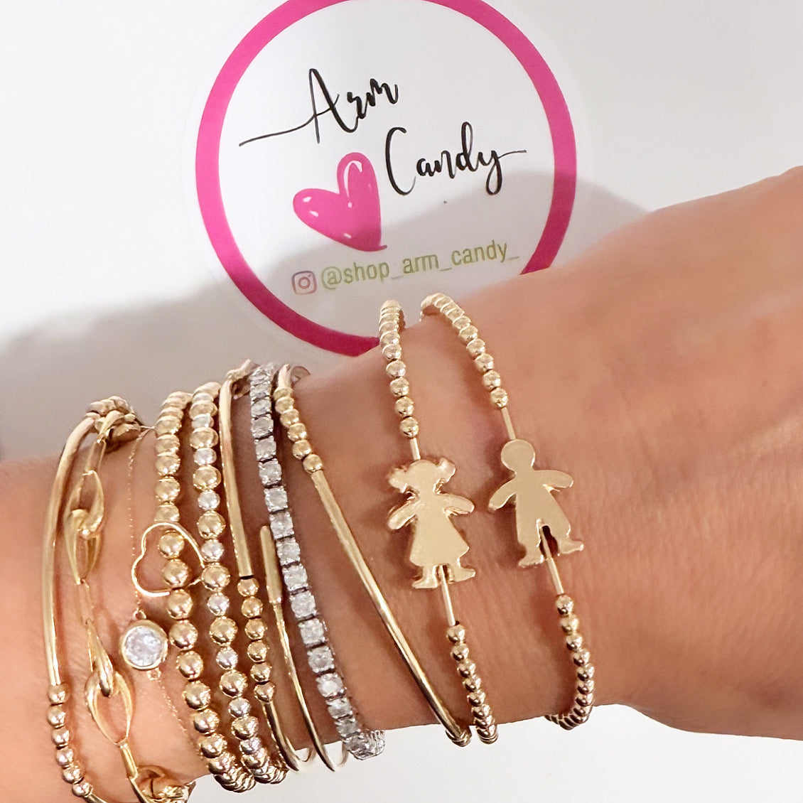 GIRL figure stretch ball bracelet • gold filled