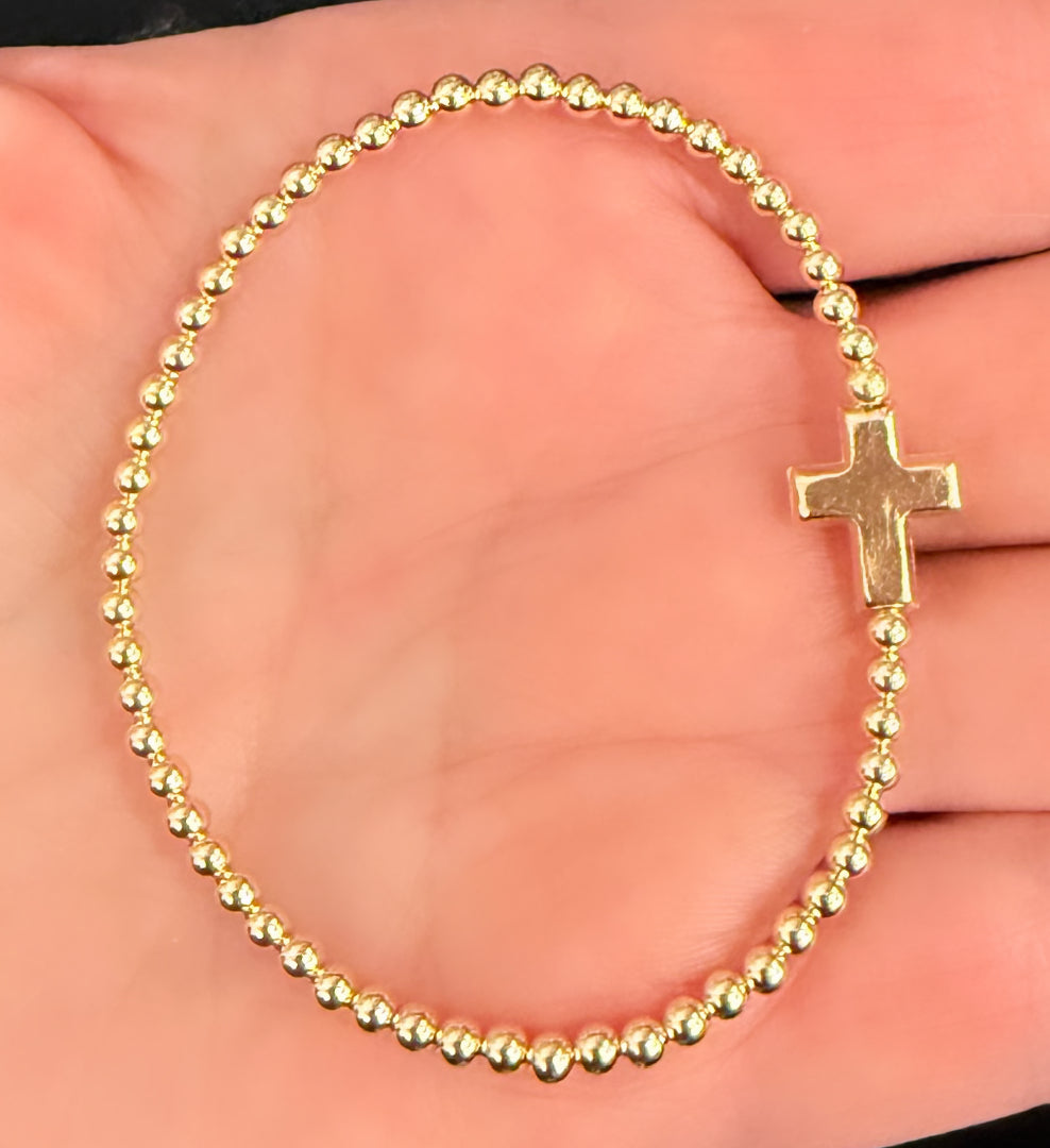 Gold filled ball bracelet with flat cross