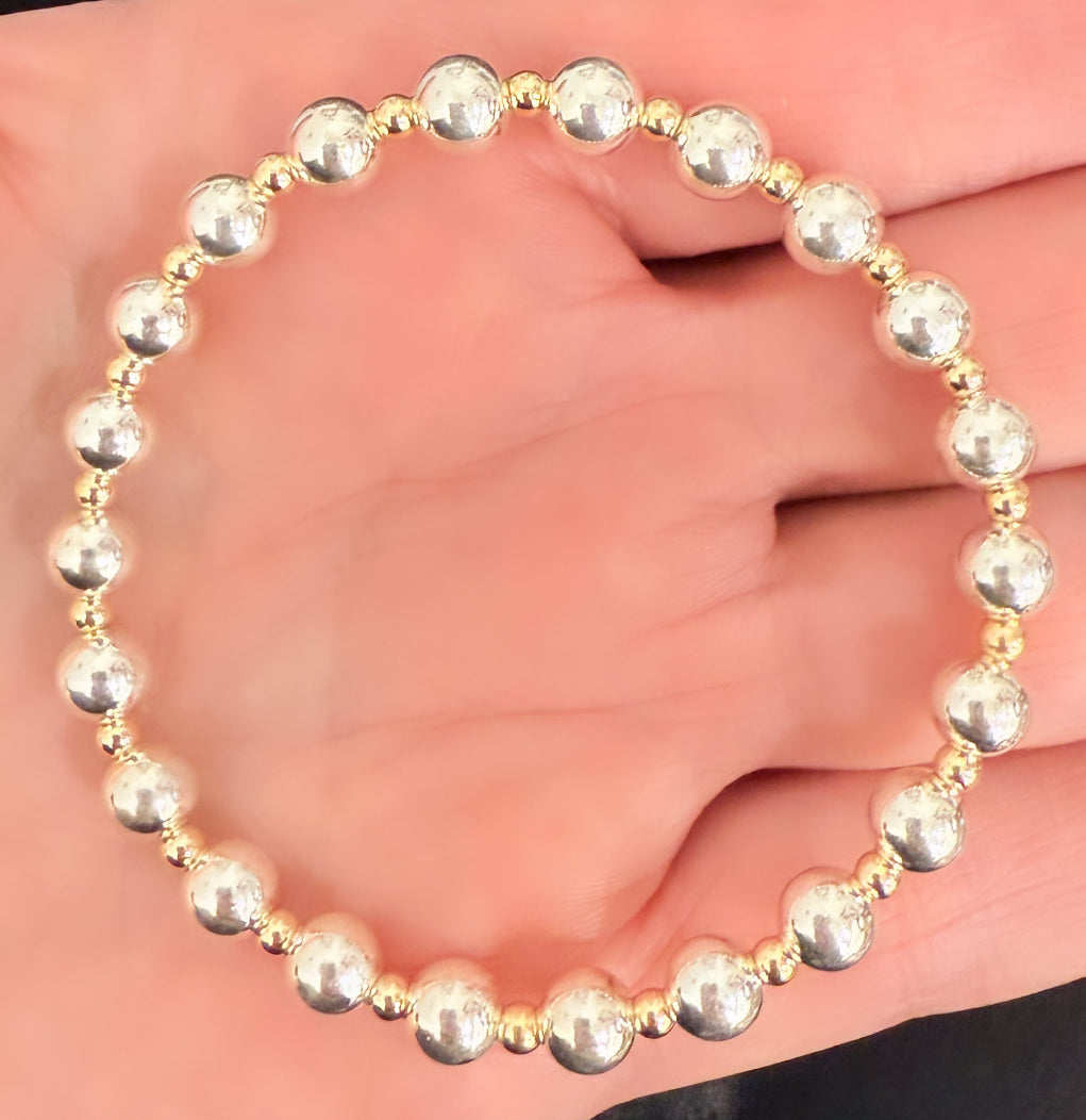 Two tone size ball, sterling silver & gold filled ball bracelet