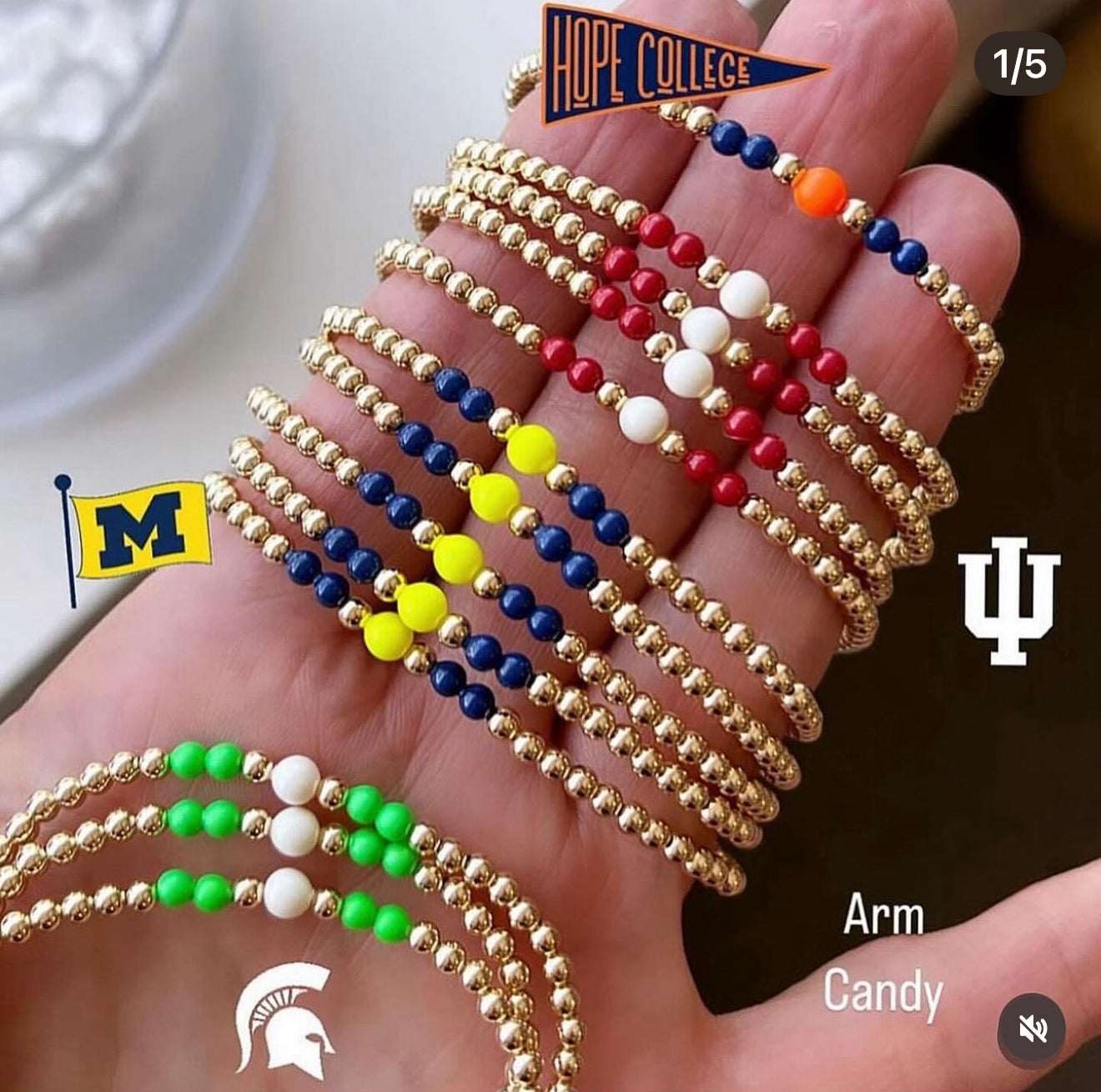 College/team color, Gold Filled Ball, stretch bracelet | 1 piece