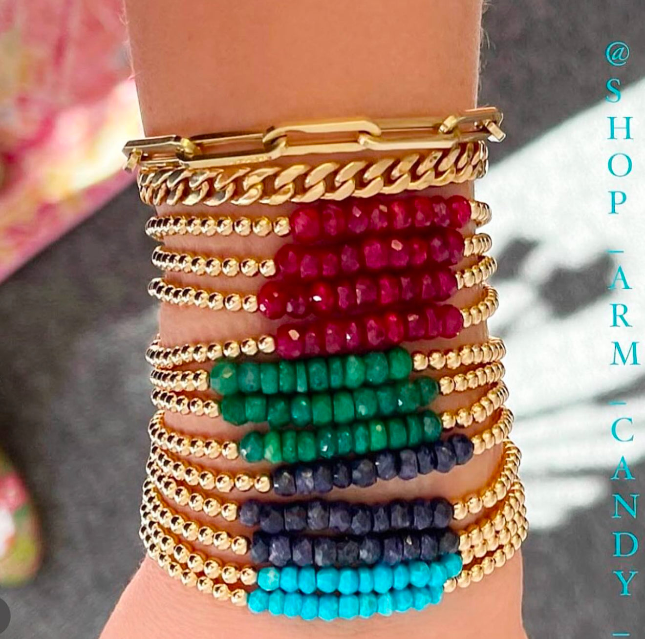Emerald & gold filled ball stretch bracelet •