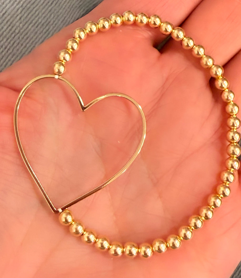Jumbo heart on 4mm gold filled stretch bracelet