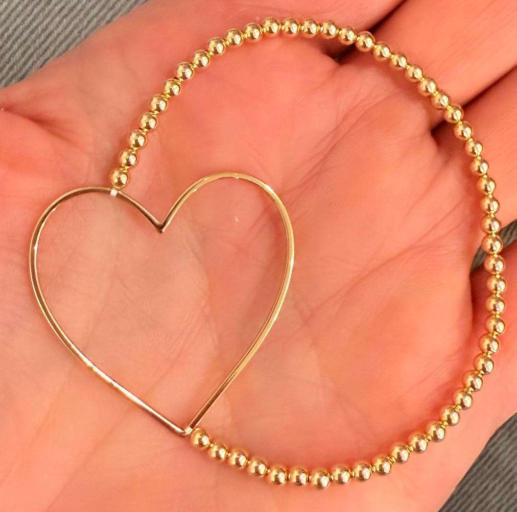 Jumbo heart on 3mm gold filled stretch bracelet