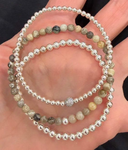 Silver & Petosky stone trio stack